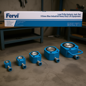 Ensemble de vérins hydrauliques à profil bas Fervi, 5 tailles, bleu, équipement de levage industriel robuste - Product Image 3
