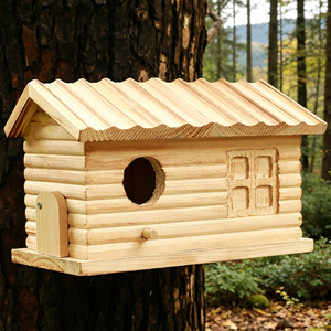 Nichoir en bois pour oiseaux de jardin, style <span class=keywords><strong>cabane</strong></span> en rondins, à suspendre, pour pinsons sauvages, en paulownia naturelle, mangeoire décorative - Product Image 3