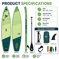 Planche de paddle gonflable 11' à marque privée avec accessoires complets, en PVC, capacité 300 kg, garantie 2 ans, pour lacs