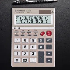 Harga pabrik kalkulator emas mawar gaya OEM kustom Logo baterai surya lampu latar led kalkulator tampilan 12 digit