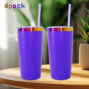 Lot de 4 tasses à café en acier inoxydable à double paroi de 20 oz avec logo personnalisé, finition holographique arc-en-ciel, pour gravure laser tournesol - Product Image 1