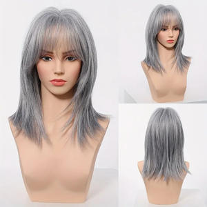 Peluca con Raya Lateral para <span class=keywords><strong>Mujer</strong></span>, Estilo <span class=keywords><strong>Natural</strong></span>, Gris Oscuro, Ligeramente Rizada, Realista, de Fibra de Alta Temperatura, Estilo Europeo Completo, Jiangxi - Product Image 3