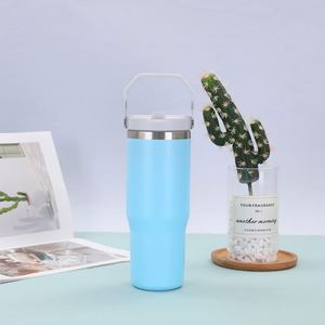 Insulated Car Grip <b>Handle</b> <b>Travel</b> Tumbler 20oz 30oz Double Wall <b>Mug</b> Lid Straw Anti-Slip for Driving Use - Product Image 1