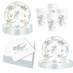 DAMAI Nuevo Juego de Vajilla Desechable con Diseño de Dinosaurios, Platos, Vasos y Servilletas de Papel para Fiestas - Product Image 3