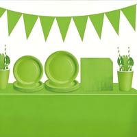 Assiettes, gobelets, nappes, pailles et couverts jetables en papier vert clair et vert fruité – Ensemble de vaisselle monochrome pour fêtes