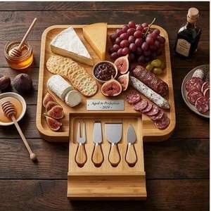 Juego de Tablas de Quesos y Charcutería Profesionales de Madera con Cajón Oculto para Cuchillos, Ideal para Bodas, San Valentín y Otras Ocasiones - Product Image 1