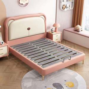 Lit double ours de dessin animé minimaliste moderne pour enfants cadre rembourré doux petit espace convivial - Product Image 2