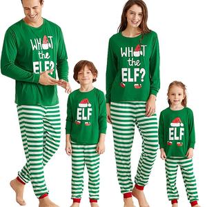 Oferta al por Mayor Pijamas Navideños Familiares a Juego de Algodón Verde a Rayas con Camiseta de <span class=keywords><strong>Elfo</strong></span> - Product Image 6