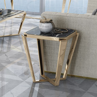 Table d'appoint moderne PURUO en métal miroir avec plateau en marbre, table de chevet de chambre à coucher, petite table pliante en verre doré