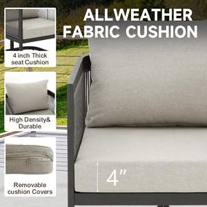 طقم أثاث خارجي للحدائق، مجموعة أريكة مقاومة للماء للفناء، طقم كراسي حديقة من الراتان والمعدن - Product Image 3