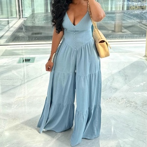 Combinaison ample unie à col en V profond pour femme africaine sexy – Tendance - Product Image 3