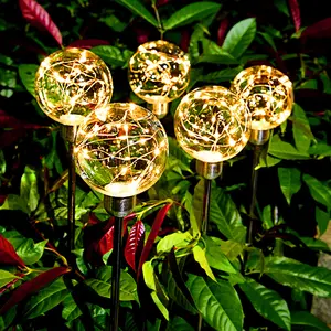 热卖节日照明装饰户外防水花园桩铜线草坪景观球灯发光二极管太阳能灯80
