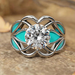 Anillo de Diamantes de Oro Blanco T0881, Corte Brillante Redondo, Color G Natural, Joyería Romántica de Compromiso para Mujer - Product Image 6