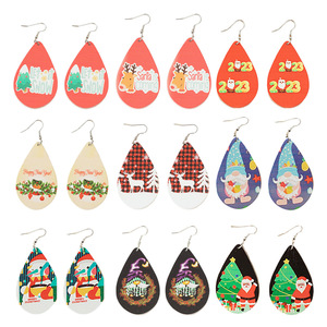 Christmas Wooden Teardrop <b>Drop</b> Earrings Cartoon Print Women's Gift Jewelry - Product Image 5