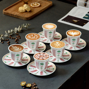 Ensemble de tasses et soucoupes à café et à thé arabes en porcelaine <span class=keywords><strong>du</strong></span> Moyen-Orient Kingze, 100 ml, écologiques, réutilisables, pour le cadeau <span class=keywords><strong>du</strong></span> Ramadan et de l'Aïd - Product Image 6