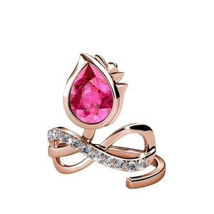 Anello con fiocco in fiore di moda <span class=keywords><strong>gioielli</strong></span> in argento 925 impreziosito da cristalli <span class=keywords><strong>Swarovski</strong></span> dasini colore rosa anello con disegno floreale - Product Image 1