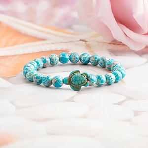 Pulsera elástica con cuentas de tortuga marina turquesa de 8mm, estilo bohemio para mujeres y hombres, regalos de joyería de playa de <span class=keywords><strong>amistad</strong></span>, sin <span class=keywords><strong>tarjetas</strong></span> - Product Image 3