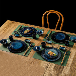 Juego de vajilla de porcelana azul y verde de alta calidad, platos de cerámica cambiados al <span class=keywords><strong>horno</strong></span> nórdico, 3 uds., <span class=keywords><strong>gres</strong></span> para restaurante - Product Image 5