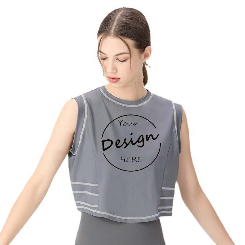 running fitness sports loose tank top contrasting lines pullover sleeveless shirt women yoga wear cropped tank top