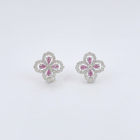 Orecchini a perno a goccia a forma di quadrifoglio con pavé di zaffiri e diamanti creati in laboratorio in oro bianco 18 carati per donna, gioielli raffinati, orecchini a perno in oro