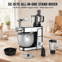 Robot culinaire multifonction SOHEF 6 kg 12 L 2000 W 7-en-1 avec hachoir à viande, mixeur et processeur alimentaire pour la maison