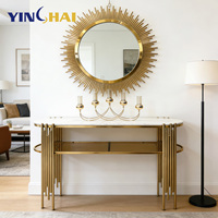 Table console moderne multifonctionnelle avec miroir, structure en acier inoxydable et plateau en marbre pour salon, salle à manger, chambre et entrée