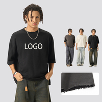 T-shirts épais 280 GSM personnalisables avec logo, coupe oversize, bords bruts, streetwear vierge, t-shirts boxy courts pour hommes