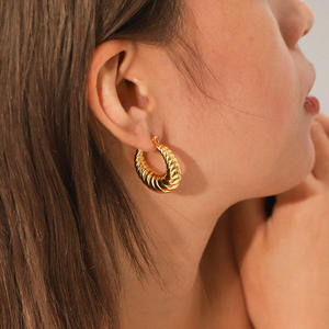 किटी क्लासिक ज्यामितीय हूप बनावट वाले pvd 18k गोल्ड स्टेनलेस स्टील गोल्ड टोन मल्टी स्टाइल महिला फैशन हूगी इयररिंग - Product Image 2