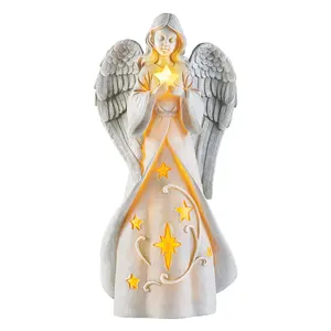 Angel Figurines Wholesale Custom With Solar Powered Star Outdoor Statue For Garden