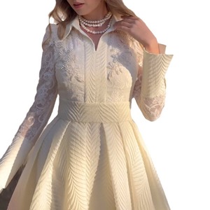 Nuovo Abito Retrò in <span class=keywords><strong>Raso</strong></span> con <span class=keywords><strong>Maniche</strong></span> <span class=keywords><strong>Lunghe</strong></span> in Pizzo e Gonna Ampia, Vestiti Eleganti per Donne - Product Image 4