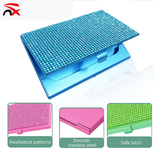Boîtes de rangement pour cartes de visite en métal à succès avec strass collés - Product Image 4
