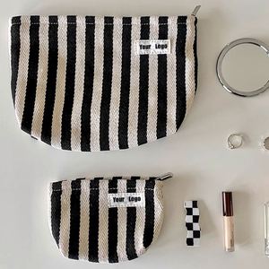 Wholesale Small Moq Custom Logo Printed Herringbone Fabric Toiletry Pouch Portable Striped <b>Cosmetics</b> Wash <b>Bag</b> - Product Image 6
