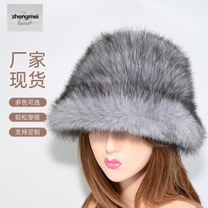 Gorro de Pescador de Piel para Mujer, Cálido y Afelpado, de Invierno, para Adultos, Moderno, en Gris, Marrón, Café, Beige y Rojo, con Estampado por Transferencia de Calor - Product Image 2