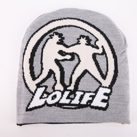 Bonnet tricoté en acrylique unisexe avec logo personnalisé Bonnet d'hiver chaud pour le ski Bonnet Jacquard réversible avec tête de mort