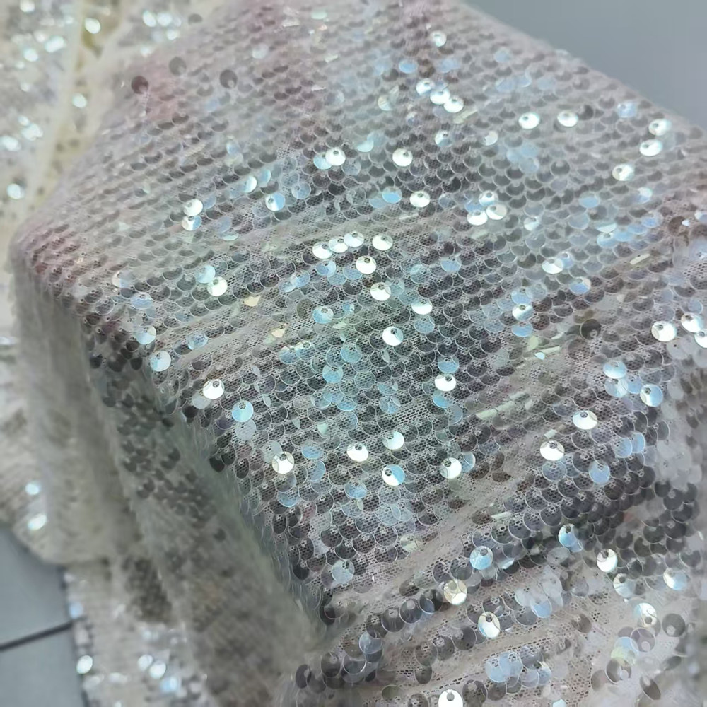 Transparent Mesh Sequin Embroidered Fabric Evening Dress Sequin Fabric for Women Soft and Breathable