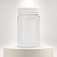 Tarro de miel cuadrado de plástico transparente OEM personalizado con tapa de rosca acanalada para envases de alimentos al por mayor