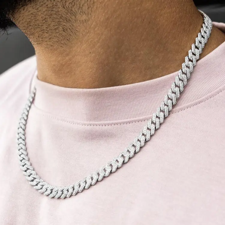 2row moissanite cuban chain hip hop 925 silver gold plated fine jewelry necklaces VVS moissanite diamond cuban link chain