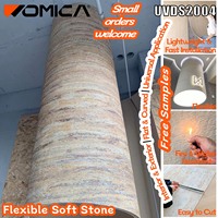 Revêtement mural flexible en pierre artificielle Womica pour magasin d'animaux, imprimé UV, résistant aux taches, en travertin, feuille de placage souple, panneau de parement en pierre