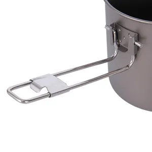 Multifunctional Outdoor 1100ml Camping Cookware Pot Food Grade Titanium Pot Pan With Folding Handle