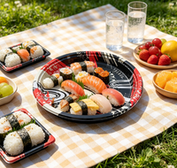 Boîte d'emballage alimentaire jetable en plastique PET ronde avec couvercle transparent pour sushis, sandwichs, pizzas, pains, salades
