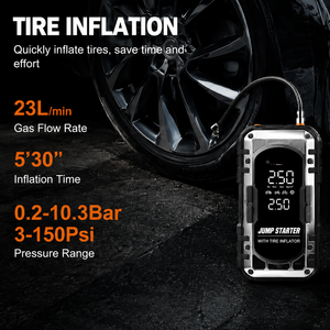 Compresseur d'air portable pour voiture avec démarreur de batterie, lumière LED, batterie externe, SOS, manomètre numérique 150 PSI, outil automobile, kit OEM ODM - Product Image 3