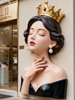 Statue de Jardin Princesse Fantaisie avec Robe Bouffante, Couronne et Détails de Perles – Sculpture Décorative pour Patio et Salon