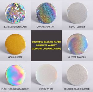 Badge en métal personnalisé en fer blanc PET, effet laser arc-en-ciel double flash, or, argent, paillettes effet sable, accessoire d'anime, poudre scintillante - Product Image 2