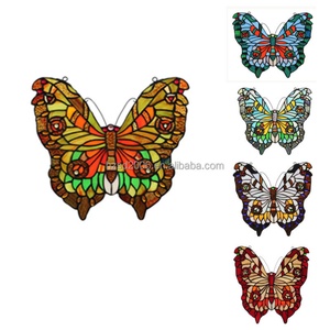 Panneau de fenêtre d'église en vitrail massif de 30 cm, style européen, motif papillon, plaqué or, écologique, pour hôtel, atelier, salon - Product Image 3