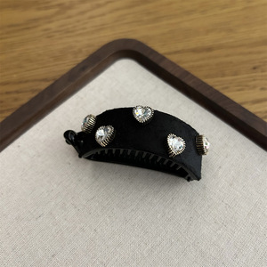 Barrette à cheveux en acrylique pour femme, style queue de cheval basse, avec strass et perles, décorée de perles noires, barrette semi-circulaire pour queue de cheval - Product Image 3