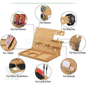 Wooden Docking Station for Men, Foldable Bamboo Nightstand Organizer, Desktop Storage <b>Tray</b>, Multi-Device Desk Holder - Product Image 2