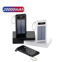 Banque d'Énergie Solaire Intelligente Noire et Blanche de 20000 mAh avec Cordon et Support Téléphone, Double Sortie USB et Câble de Recharge 1 vers 4 Sorties