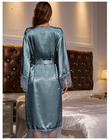 Ladies Sexy Nighty Robe Femme Long Lace Trim Bathrobe Nightgowns Sleepwear Luxury Silk Satin Robes Women