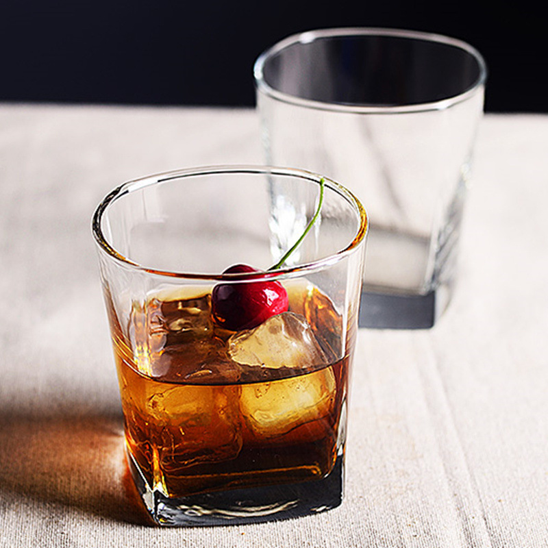Wholesale double old fashion square heavy base glass cup modern whisky glass