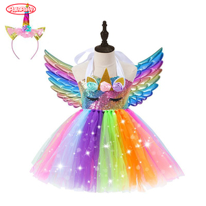 Factory Price Wedding Sweet Birthday Girl Rainbow Tutu Princess <strong>Unicorn</strong> Headband Led Light <strong>up</strong> Girls <strong>Dresses</strong> Party <strong>Dress</strong> - Product Image 2